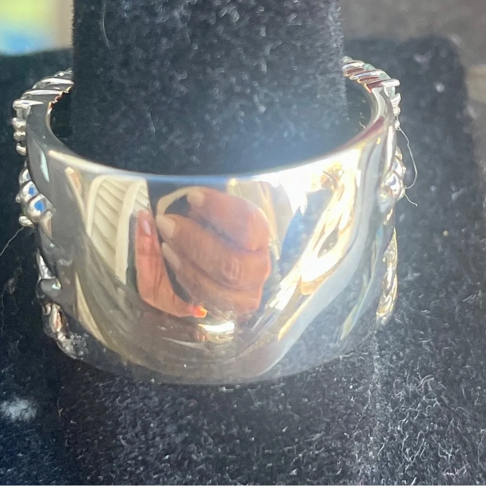 Gems En Vogue - Sterling Silver Gemstone & Curb Link Four-Row Wide Band Ring. 8. - Picture 5 of 6